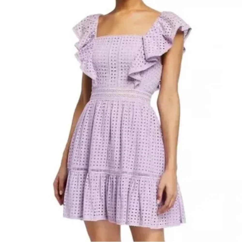 NWOT Alice + Olivia Remada Lavender Lace Eyelet Ruffle Mini Dress - Size 4